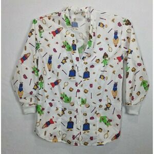 Save The Children Womens Scubs Top Long Sleeve Kids Artwork Size M Polyester Ble